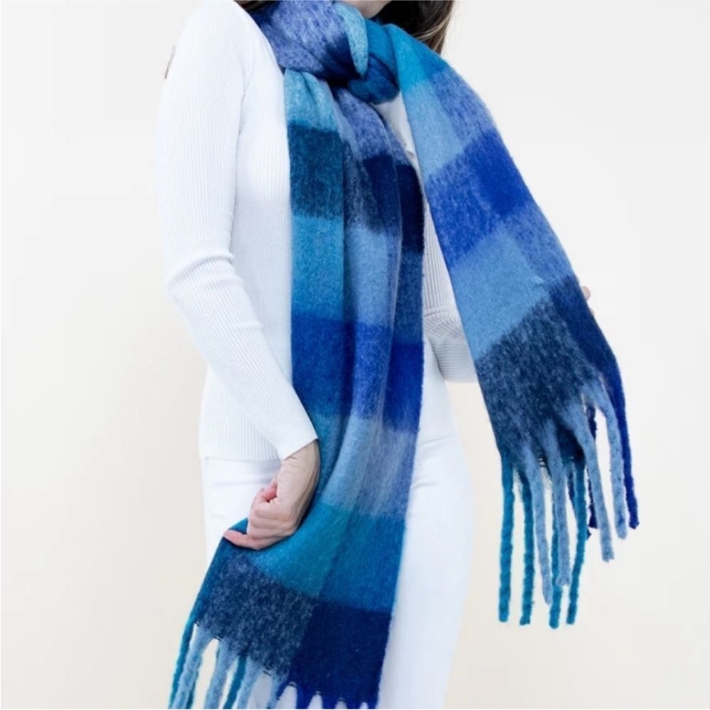 Aqua Vibrant Blue Checkered Scarf